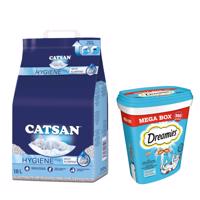 Catsan Hygiene podstielka 18l + Dreamies snack 2 x 350g - 15 % zľava - Hygiene podstielka 18 l +  losos 2 x 350 g