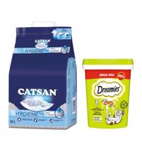 Catsan Hygiene podstielka 18l + Dreamies snack 2 x 350g - 15 % zľava -- Hygiene podstielka 18 l +  tuniak 2 x 350 g