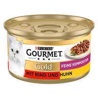 Gourmet Gold jemné kúsky 12 x 85 g - hovädzie a kuracie