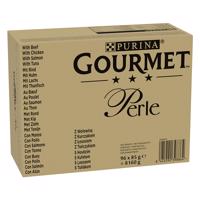 Gourmet Perle 96 x 85 g - 76 + 20 zdarma - Hovädzie, Kuracie, Losos, Tuniak v omáčke