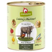 GranataPet Liebling's Mahlzeit 12 x 800 g - hovädzie a bažant s mrkvou, špenátom a požltovým olejom