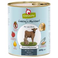 GranataPet Liebling's Mahlzeit 12 x 800 g - teľacie mäso a králik s cuketou, tekvicou a ľanovým olejom