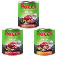 Miešané balenie na skúšku Rocco 6 x 800 g - Menu: hovädzie/hydinové/zelenina/ryža, hovädzie/zelenina/ryža, hovädzie/jahňacie/zelenina/ryža