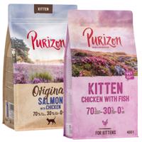 Miešané balenie Purizon 2 x 400 g - Kitten Mix: kuracie s rybou + losos s kuracím