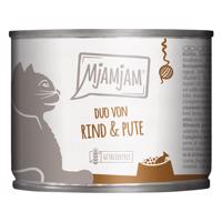 MjAMjAM Duo 6 x 200 g - chutné hovädzie mäso a dobrý moriak s dusenou tekvicou