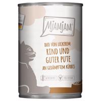 MjAMjAM Duo 6 x 400 g - chutné hovädzie mäso a dobrý moriak s dusenou tekvicou