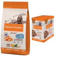 Nature's Variety granule + Nature´s Variety Paté zdarma - Medium Adult nórsky losos 12 kg + hovädzie, kuracie, morčacie 4 x 300 g