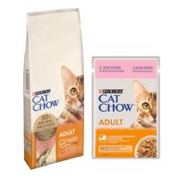 PURINA Cat Chow, 15 kg + 26 x 85 g Cat Chow kapsičky - 15 % sleva - Adult Salmon 15 kg + losos 26 x 85 g