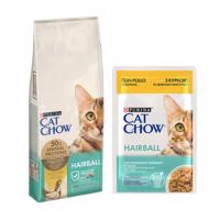 PURINA Cat Chow, 15 kg + 26 x 85 g Cat Chow kapsičky - 15 % sleva - Adult Special Care Hairball Control 15 kg + Hairball kuracie a zelené fazuľky 26 x 85 g