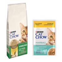 PURINA Cat Chow, 15 kg + 26 x 85 g Cat Chow kapsičky - 15 % sleva - Adult Special Care Sterilised 15 kg + Hairball kuracie a zelené fazuľky 26 x 85 g