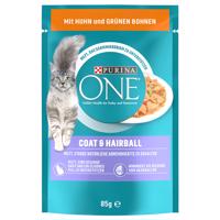 Purina ONE Coat & Hairball - s kuracím a zelenými fazuľkami (26 x 85 g)