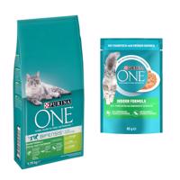 PURINA ONE granuly, 9,75 kg + Purina ONE kapsičky 13 x 85 g zdarma - Indoor Formula (9,75 g) + s tuniakom a zelenými fazuľkami (13 x 85 g)