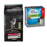 PURINA PRO PLAN granule + Dentalife snacky zdarma - Medium Puppy Lamb & Rice Sensitive Digestion (12 kg) + 24 tyčiniek