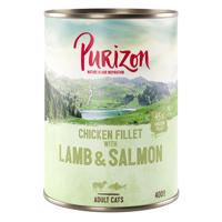 Purizon Adult 12 x 400 g - bez obilnín - kuracie filety s jahňacím a lososom