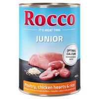 Rocco Junior 6 x 400 g -  hydinové s kuracími srdciami a ryžou