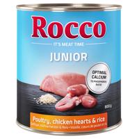 Rocco Junior 6 x 800 g -  hydinové s kuracími srdciami a ryžou