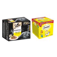 Sheba mističky  48 x 85 g + Dreamies mixbox 12 x 60 g - 15 % zľava - Delikatesse v želé Hydinová variácia