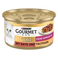 Výhodné balenie Gourmet Gold jemné kúsky 24 x 85 g - kačacie a morčacie