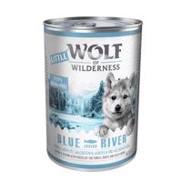 Výhodné balenie Little Wolf of Wilderness Junior 12 x 400 g - Blue River Junior - kura & losos