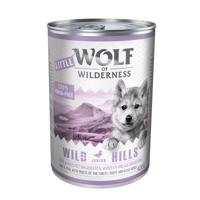 Výhodné balenie Little Wolf of Wilderness Junior 12 x 400 g - Wild Hills Junior - kačacie a teľacie