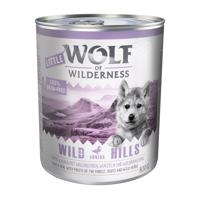 Výhodné balenie Little Wolf of Wilderness Junior 12 x 800 g - Wild Hills Junior - kačacie a teľacie