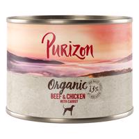 Výhodné balenie Purizon Organic 12 x 200 g - hovädzie a kuracie s mrkvou