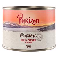 Výhodné balenie Purizon Organic 12 x 200 g - hovädzie a kuracie s mrkvou