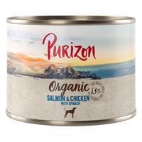 Výhodné balenie Purizon Organic 12 x 200 g - losos a kuracie so špenátom