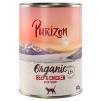 Výhodné balenie Purizon Organic 12 x 400 g - hovädzie a kuracie s mrkvou