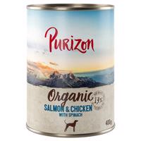 Výhodné balenie Purizon Organic 12 x 400 g - losos a kuracie so špenátom