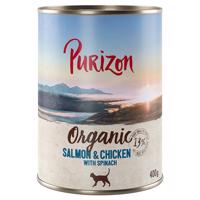 Výhodné balenie Purizon Organic 12 x 400 g - losos a kuracie so špenátom