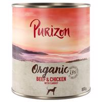 Výhodné balenie Purizon Organic 12 x 800 g - hovädzie a kuracie s mrkvou