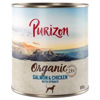 Výhodné balenie Purizon Organic 12 x 800 g - losos a kuracie so špenátom