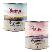 Výhodné balenie Purizon Organic 12 x 800 g - mix II: 6 x kačacie a kuracie, 6 x losos a kuracie