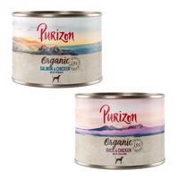 Výhodné balenie: Purizon Organic 24 x 200 g - mix II: 12 x kačacie a kuracie, 12 x losos a kuracie