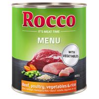 Výhodné balenie Rocco Menu 24 x 800 g - hovädzie, hydina, zelenina & ryža