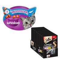 Whiskas chrumkavé taštičky 2 x 180g + Sheba Creamy Snacks 9 x 12g - 15% zľava -  chrumkavé taštičky Losos (2 x 180 g) + Creamy Snacks kuracie a losos (9 x 12 g)