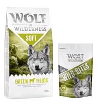 Wolf of Wilderness granule 12 kg + snack 180g zadarmo! - Adult "Soft - Green Fields" - jahňacie + Green Fields - Lamb 180 g