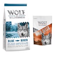 Wolf of Wilderness granule 12 kg + snack 180g zadarmo! - Blue River s lososom + Wide Acres Chicken 180g