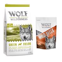 Wolf of Wilderness granule 12 kg + snack 180g zadarmo! - Green Fields jahňacie  + Wide Acres Chicken 180 g